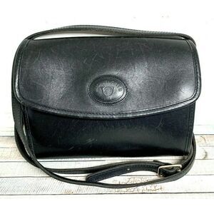 VTG MICHAEL GREEN BLACK SADDLE GENUINE LEATHER FLAP SHOULDER BAG HANDBAG X-BODY